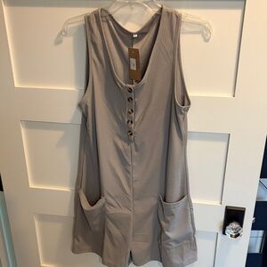 Sleeveless Gray Button-Front Romper